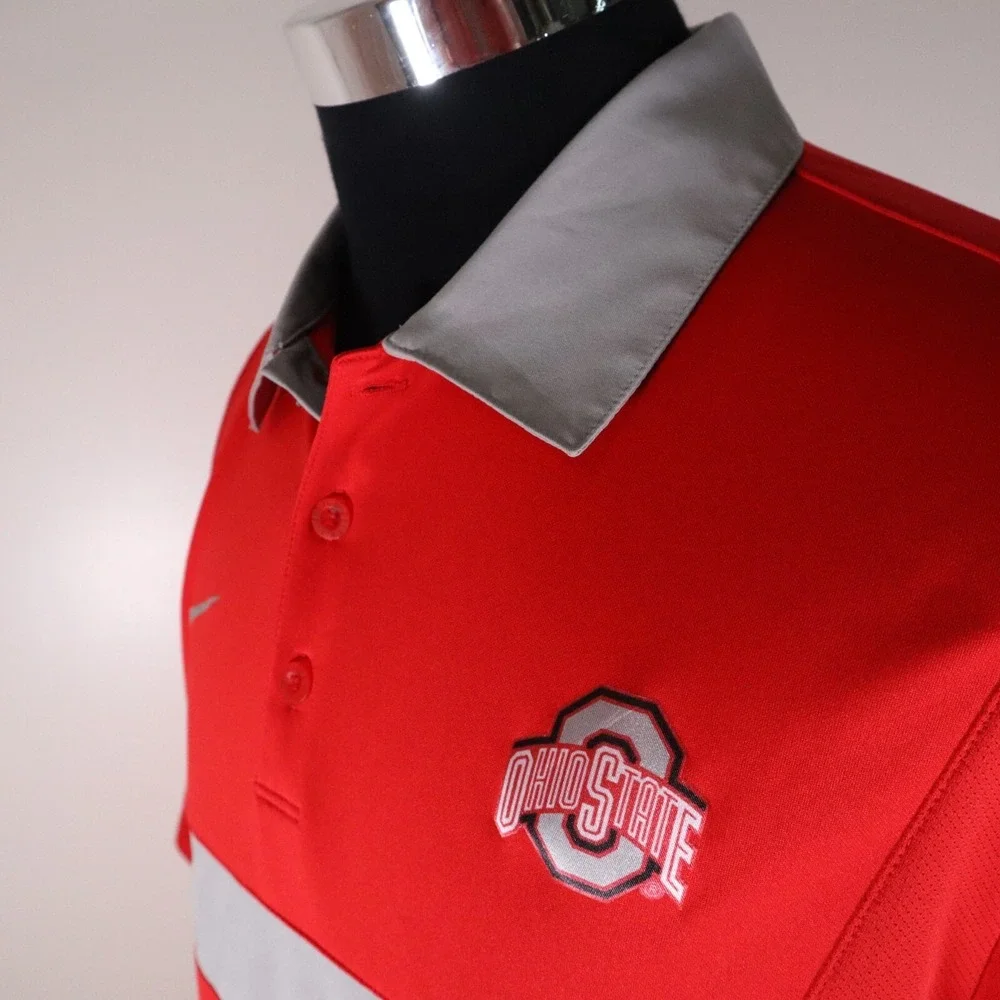 Ohio State Buckeyes Polo Shirt Mens Large Nike Dri-Fit Golf Red‎ Short Sleeve